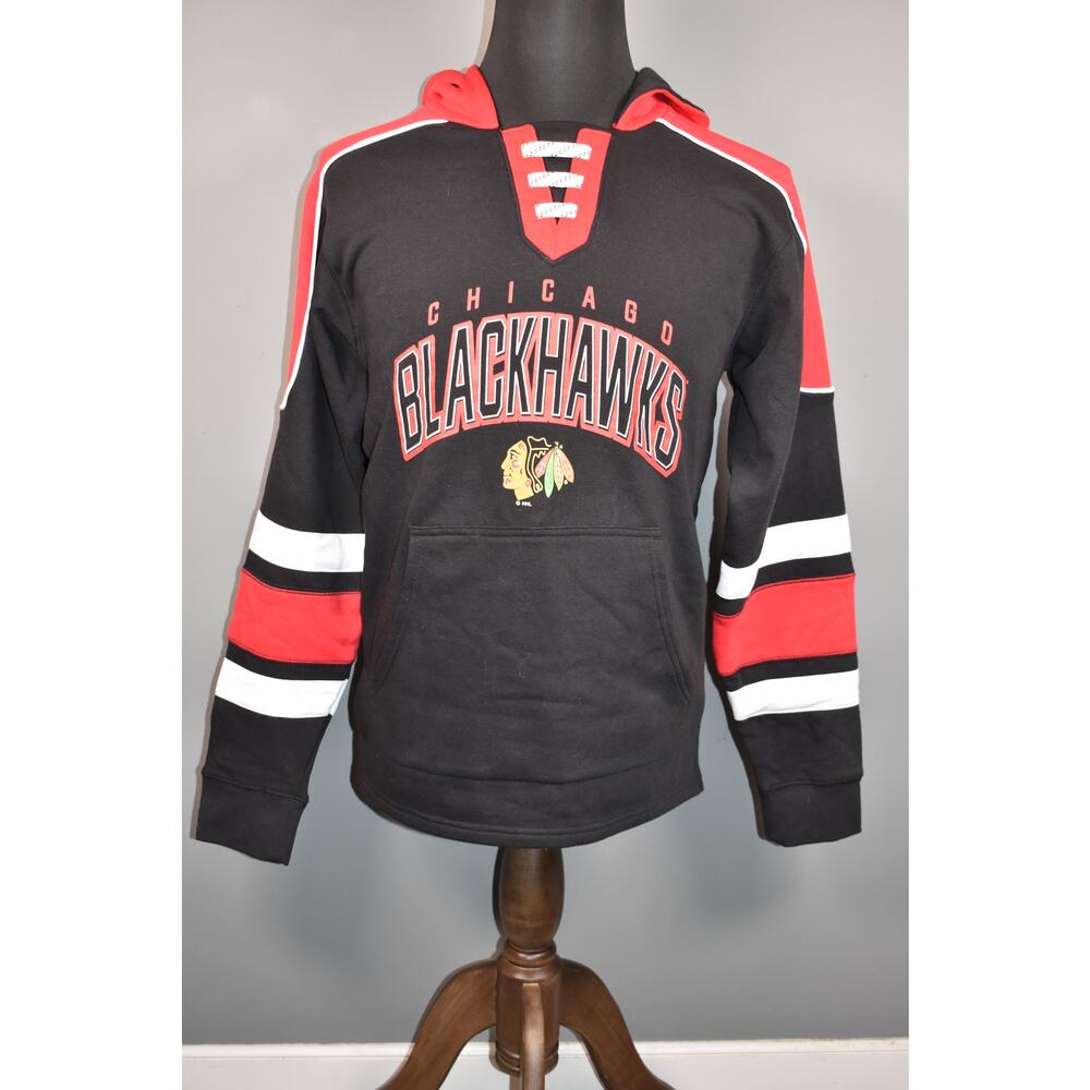 NHL Chicago Blackhawks Hockey Black Hoodie with Laces Brand New No Tags Size SM